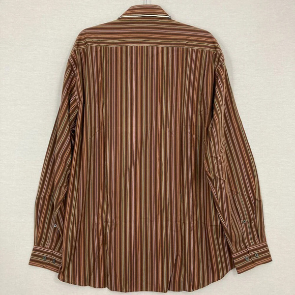 New Alan Flusser Brown Striped Cotton Classic Fit Long Sleeve Button Down XL - Picture 8 of 9
